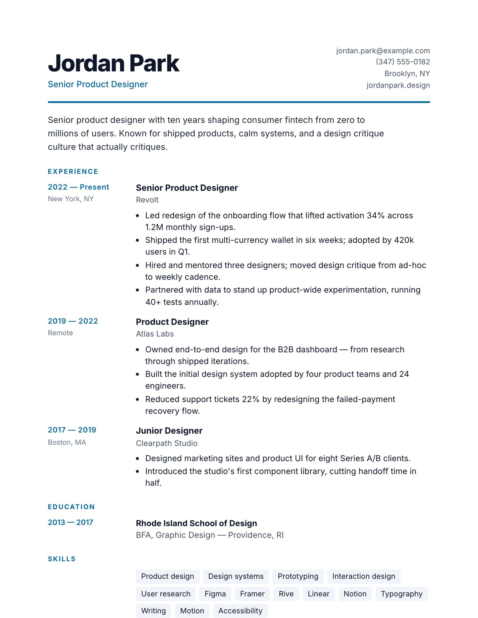 Modern Sans résumé template preview
